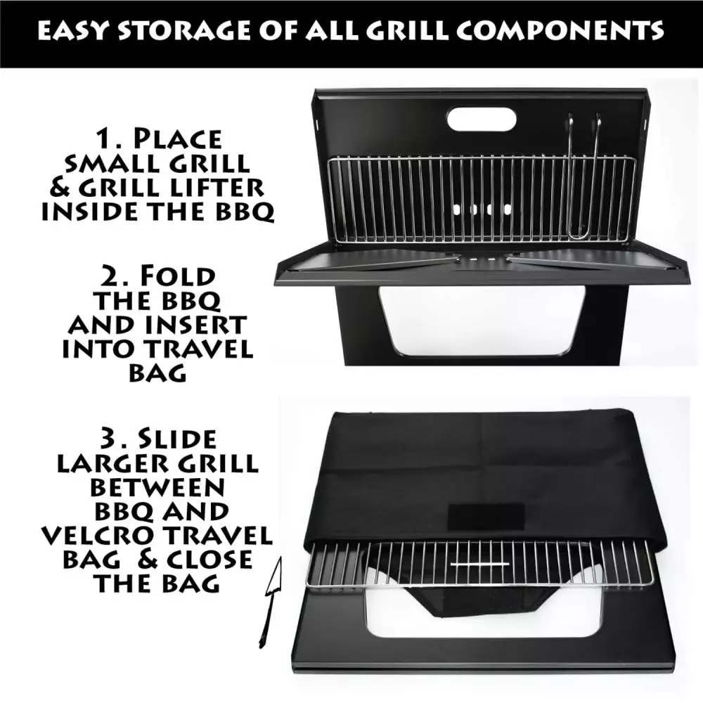 BBQ Croc Grills Portable Easy Grill 220-Sq-in Foldable Charcoal Barbecue Black 4 BBQ Croc Grills Portable Easy Grill 220-Sq-in Foldable Charcoal Barbecue Black - Image 4