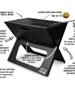BBQ Croc Grills Portable Easy Grill 220-Sq-in Foldable Charcoal Barbecue Black 8 BBQ Croc Grills Portable Easy Grill 220-Sq-in Foldable Charcoal Barbecue Black -Mmaster Outlet Shop 41413200
