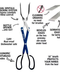 BBQ Croc Grilling Tools & Accessories 3 in 1 Barbecue Tool, 18 in. Blue Aluminum Scissor-style Tongs -Mmaster Outlet Shop 42550225